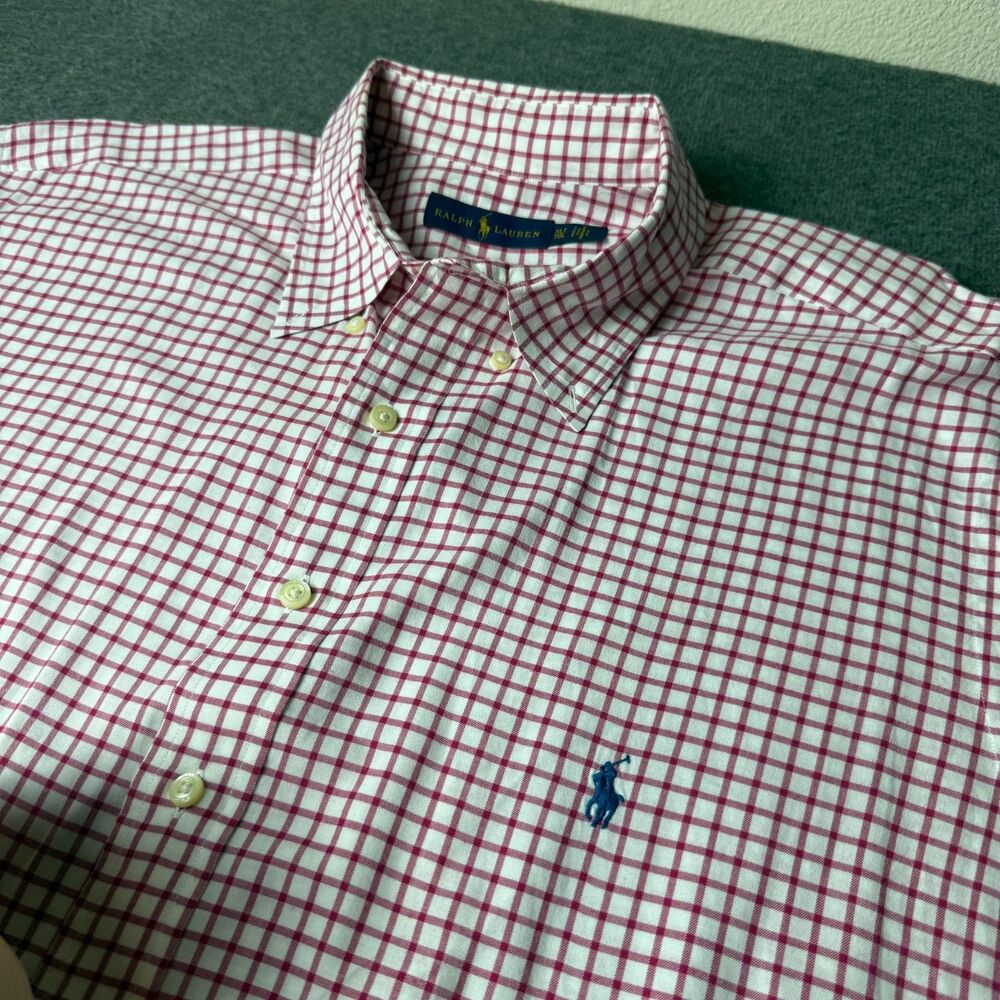 Ralph Lauren Men's XL Tall Red Plaid Long Sleeve Button Down Shirt Blue Pony
